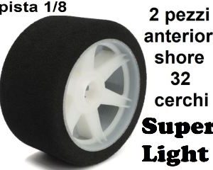 Hotrace Gomme Shore 32 Super Light anteriori pista 1/8 cerchi bianchi cod.htr1004