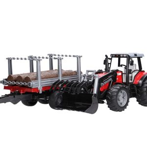 BRUDER 02046 TRATTORE MASSEY FERGUSON 7480 CON RIMORCHIO TRASPORTO LEGNO E FORCELLA cod.02046